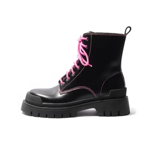 STEVE MADDEN Martin Boots Women's Black/Rose Red