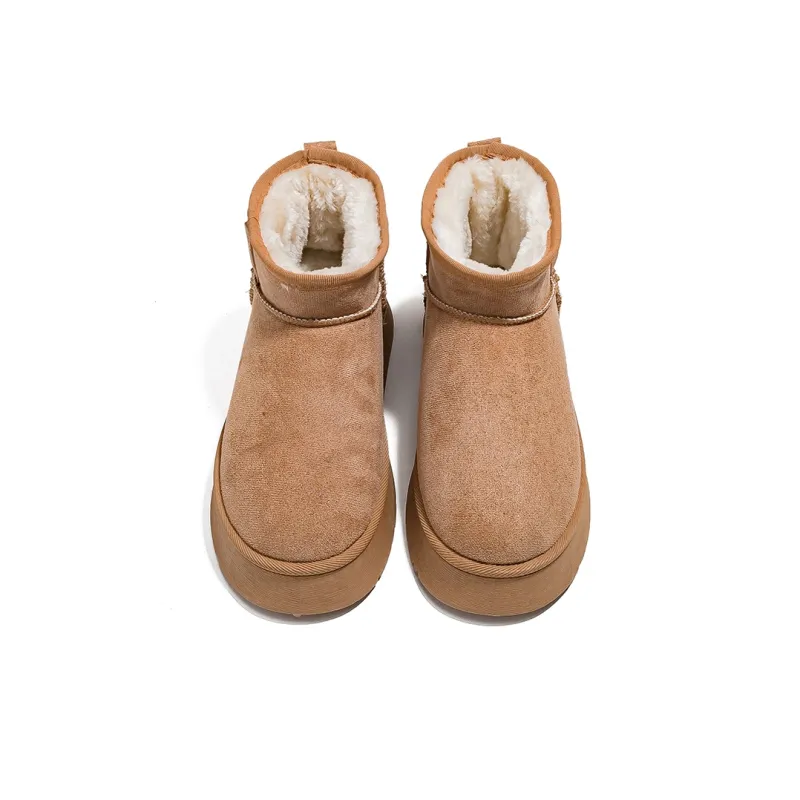 HUANQIU Warm Height Increasing Slip Resistant Short Snow Boots Women's Camel-2