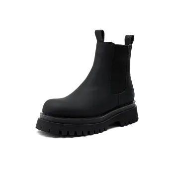 WEISHIBANGWEI Short Chelsea Boots Medium Heel Men's Black