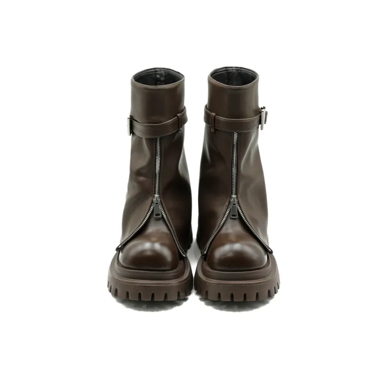 Little Sue Trendy Versatile Fashion, British Style, Chunky Derby Foldover Boots Fleece Lined Ankle Boots Women's-21