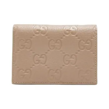 GUCCI GG Emblem Grain Leather Wallet Medium Size Women's Taupe