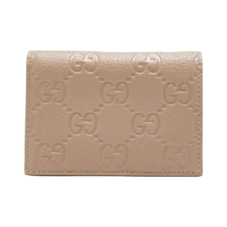 GUCCI GG Emblem Grain Leather Wallet Medium Size Women's Taupe-0