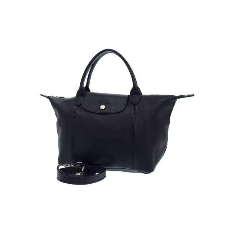 LONGCHAMP Le Pliage Cuir Lambskin Dumpling Bag One Shoulder Handbag Women's Black-1