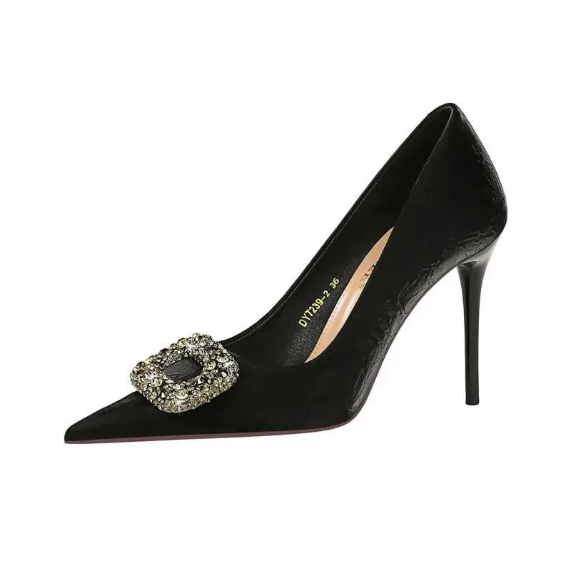 QITUMAUL Slim Heel High Heels Women's Black-4