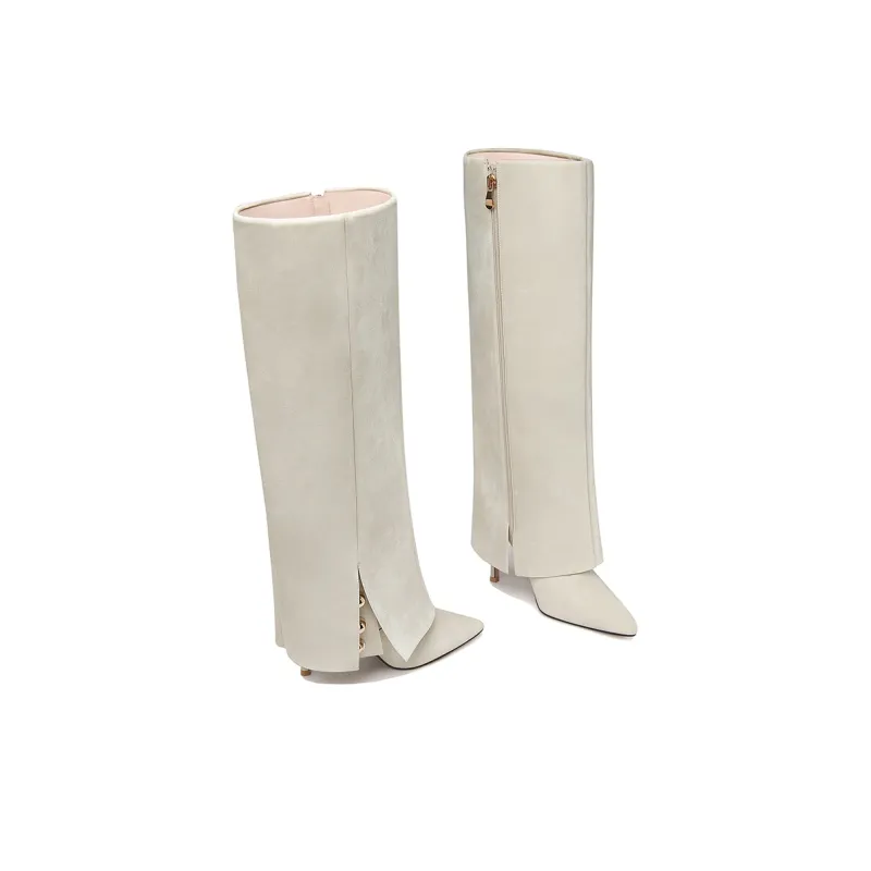 Lily Wei The Leg Lengthening Principle Knee-high Boots Women's Ecru-3