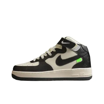 Nike Air Force 1 Anti-Slip Wear-Resistant Mid-Top Skateboard Shoes Unisex Beige Black