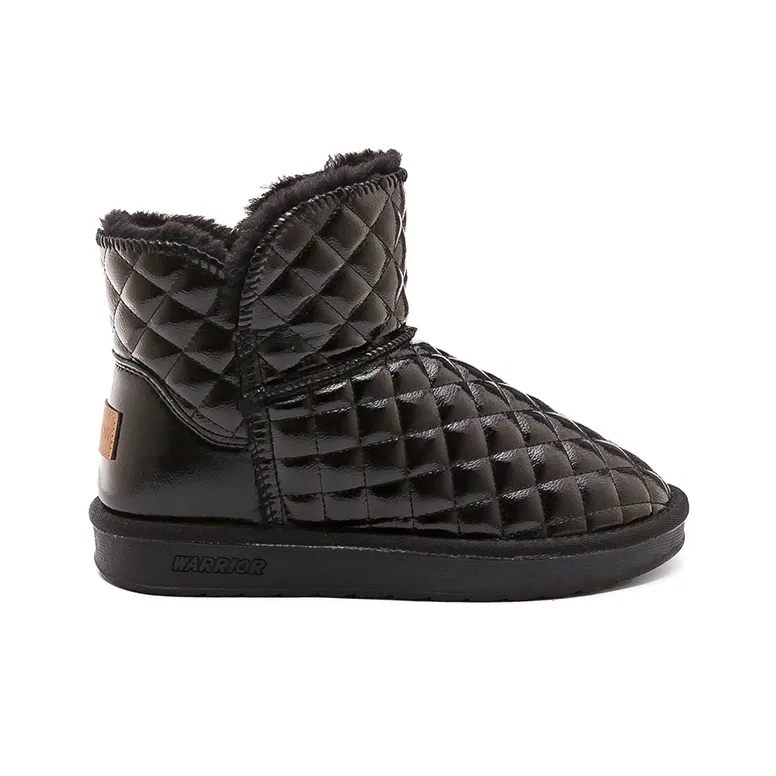 Warrior Thickened And Fleece Lined Padded Shoes Warm Ankle Length Snow Boots Women's Black-1