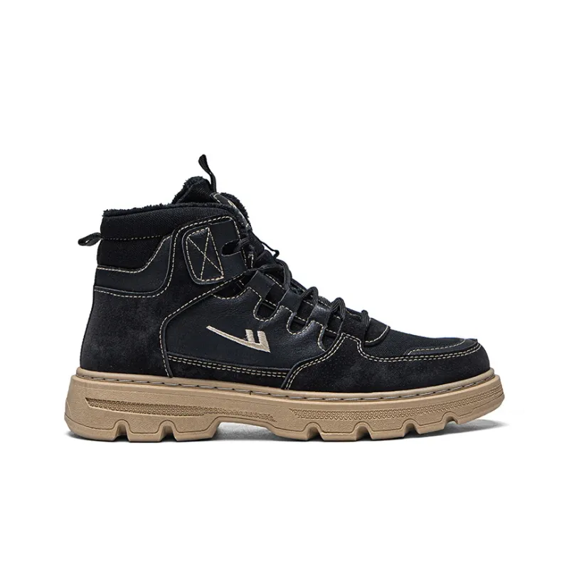 Warrior Thickened And Fleece Lined Insulated Shoes Short Martin Boot Men's Black-1