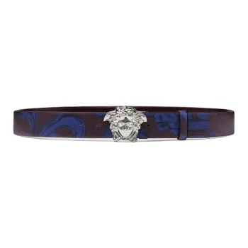 VERSACE Cow Leather Belts Men's Blue/Umber Width 4cm