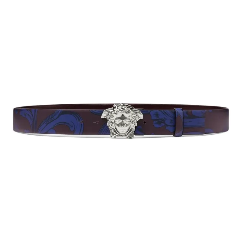 VERSACE Cow Leather Belts Men's Blue/Umber Width 4cm-0