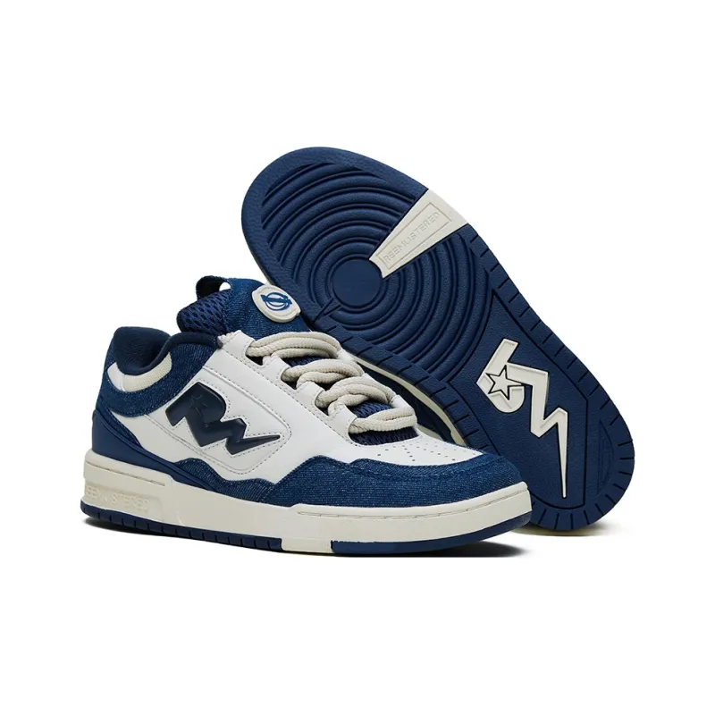 REEMUSTERED Abrasion Resistant Cushioning Low Top Skateboard Shoes Unisex Denim Blue-4