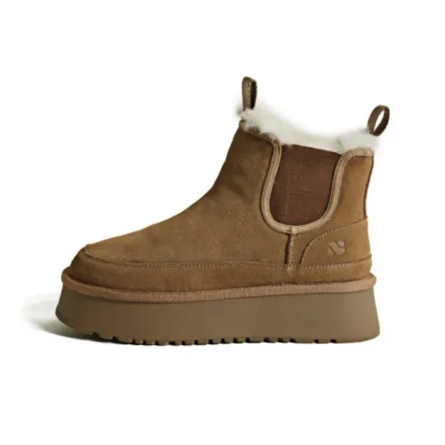 CHERRY&KALIKA Warm Wear Resistant Height Increasing Slip Resistant Coverage Short Snow Boots Women's Chestnut