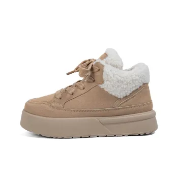 MINGKUANG Streetwear Fuzzy Warm Boots Thermal Abrasion Resistant Short Snow Boots Women's Beige