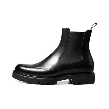 THOM WILLS British Business Formal Brogue Embossed Leather Boots Chelsea Boots Men's Black
