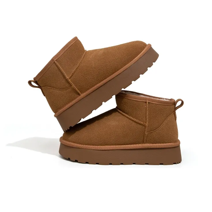Feiyue Thermal Abrasion Resistant Cushioning Height Increasing Slip Resistant Short Snow Boots Women's Camel-3