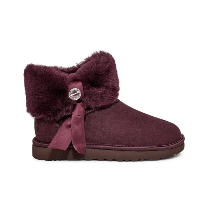 UGG Cinched Fur Mini Snow Boots Purple/Red Women's-1