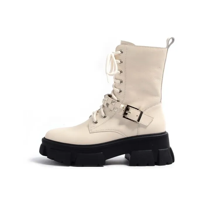 STEVE MADDEN Martin Boots Women's Black/Ecru-4