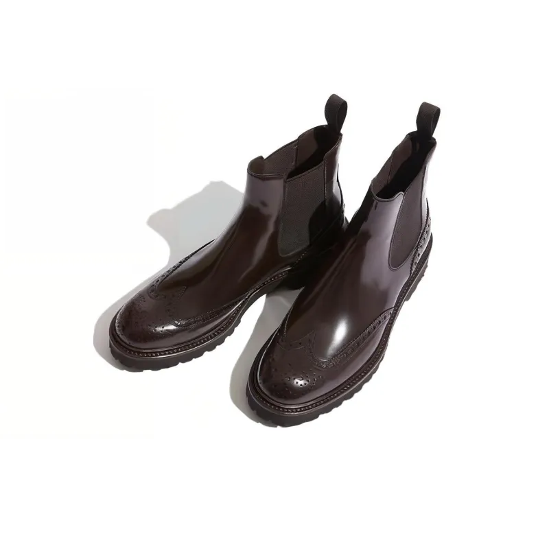 SCAROSSO Slip on Leather Brogue Boots Women's-2