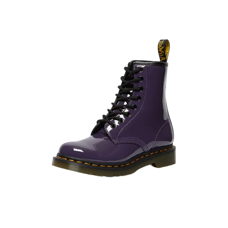 Dr. Martens Lens Patent Leather 8 Martin Boots Black Purple Women's-3