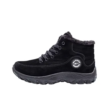 Warrior Warrior Thickened And Fleece Lined Padded Shoes Warm And Wear Resistant Short Outdoor Boots Men's Black