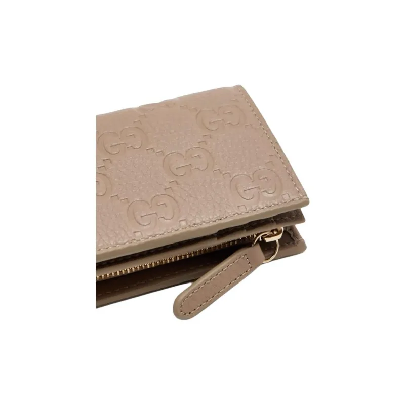 GUCCI GG Emblem Grain Leather Wallet Medium Size Women's Taupe-3