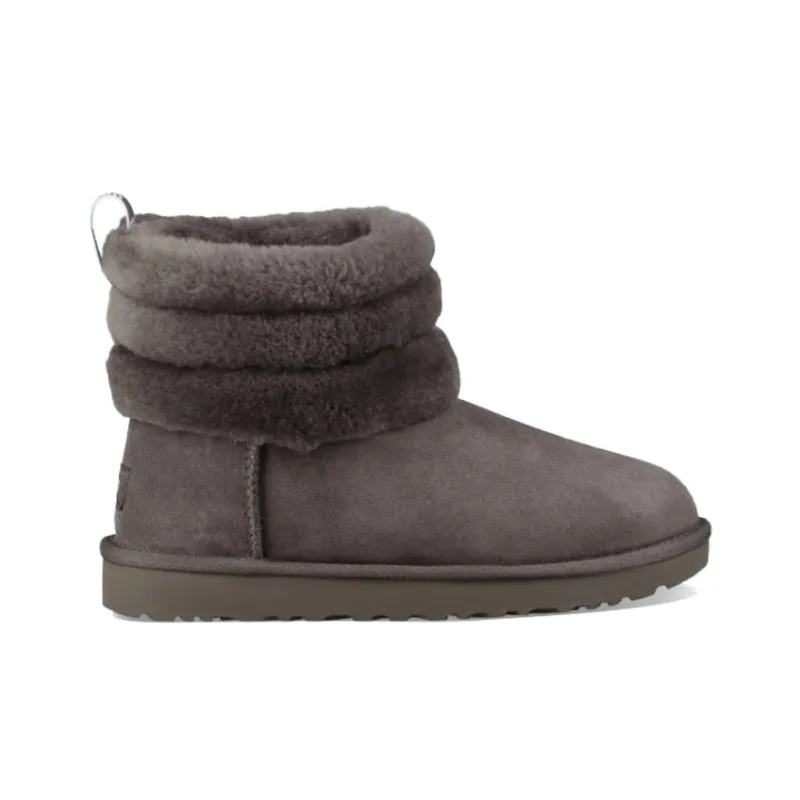 UGG Classic Mini Fluff Quilted Boot Fleece Lined Gray Brown Women's-1