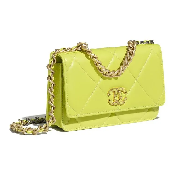 CHANEL 19Bag Sheepskin Handbag, Shoulder Bag, Crossbody Bag Women's Neon Yellow-1