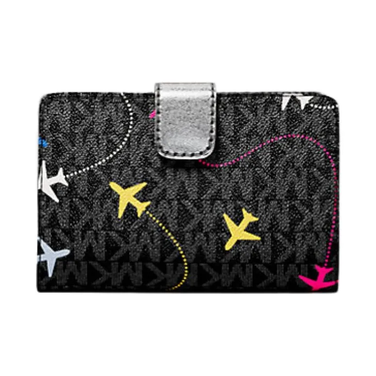 MICHAEL KORS Jet Set Travel Coated Canvas Wallet Medium Size Unisex Black-1