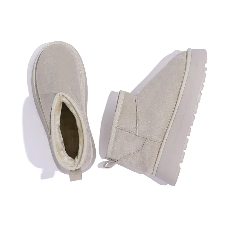 HUANQIU Crew Snow Boots Women's Beige-3