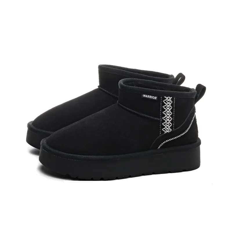 Warrior Warm And Wear Resistant Short Snow Boots Women's Black White-2