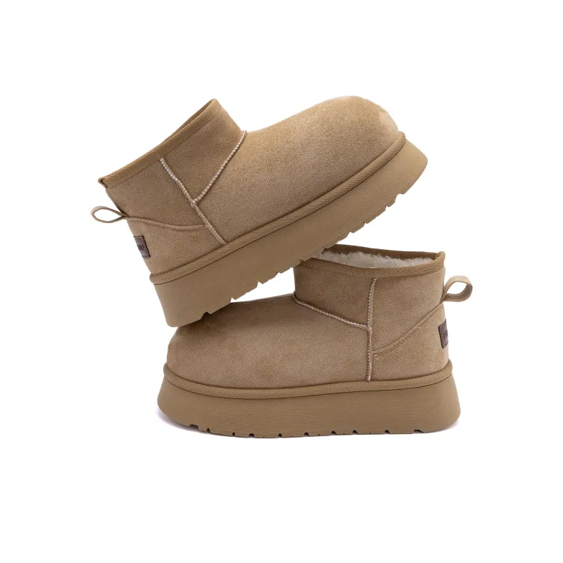 HUANQIU Height Increasing Slip Resistant Short Snow Boots Women's Brown-4