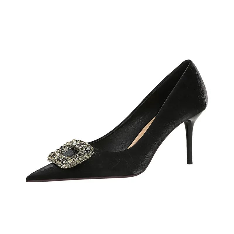 QITUMAUL Slim Heel High Heels Women's Black-1