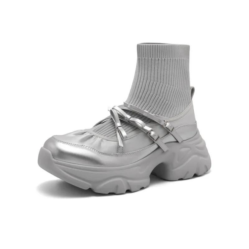 BELLE Ankle Boots 5.5cm Women's Black Silver-5