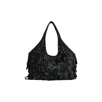 ZARA Sheepskin Tote Bag Shopping Bag Handbag Shoulder Bag Large Size Women's Black
