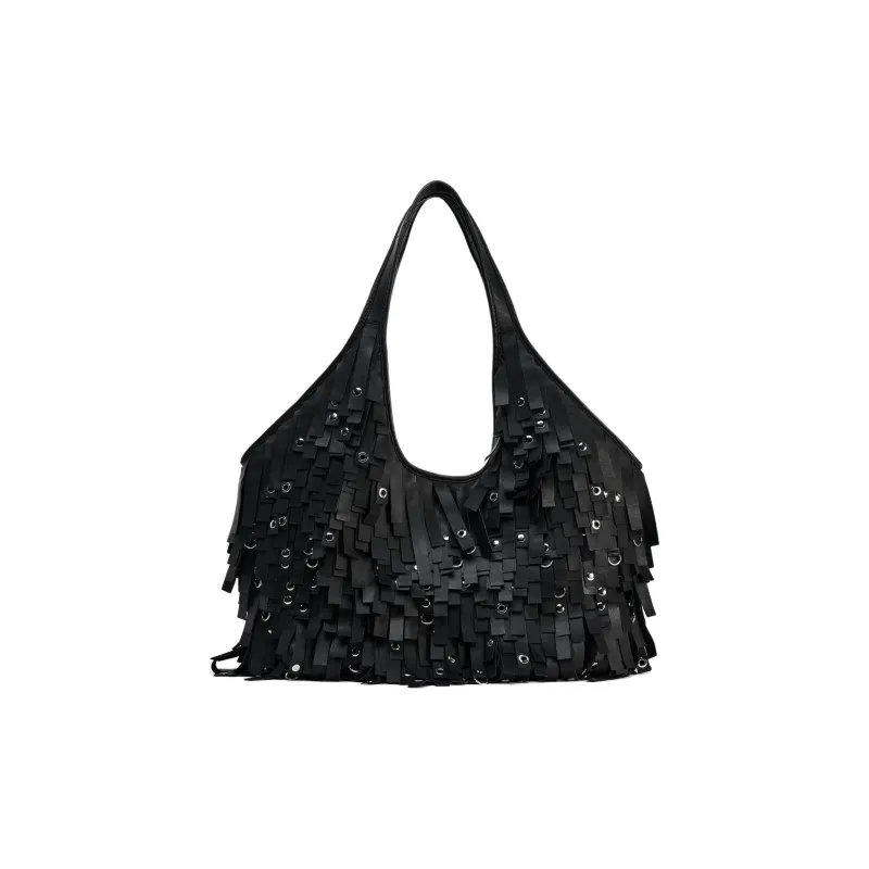 ZARA Sheepskin Tote Bag Shopping Bag Handbag Shoulder Bag Large Size Women's Black-0