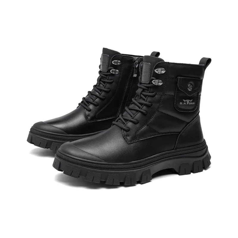 G.N.SHIJIA Warm Wear Resistant Height Increasing Crew Outdoor Boots Men's Black-1