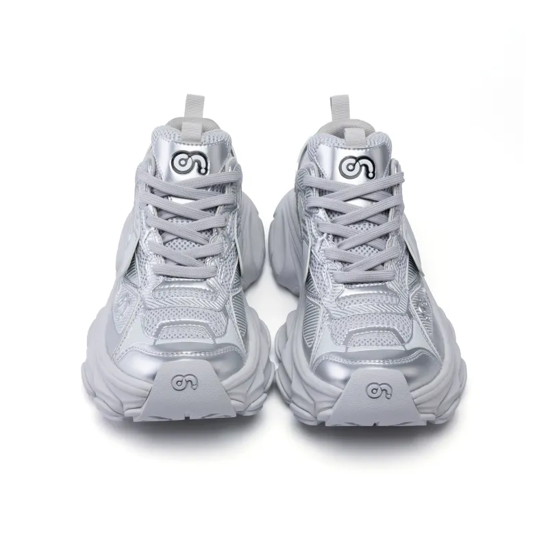 CN Skate Abrasion Resistant Breathable Height Increasing High Top Chunky Sneakers Women's Silver-2