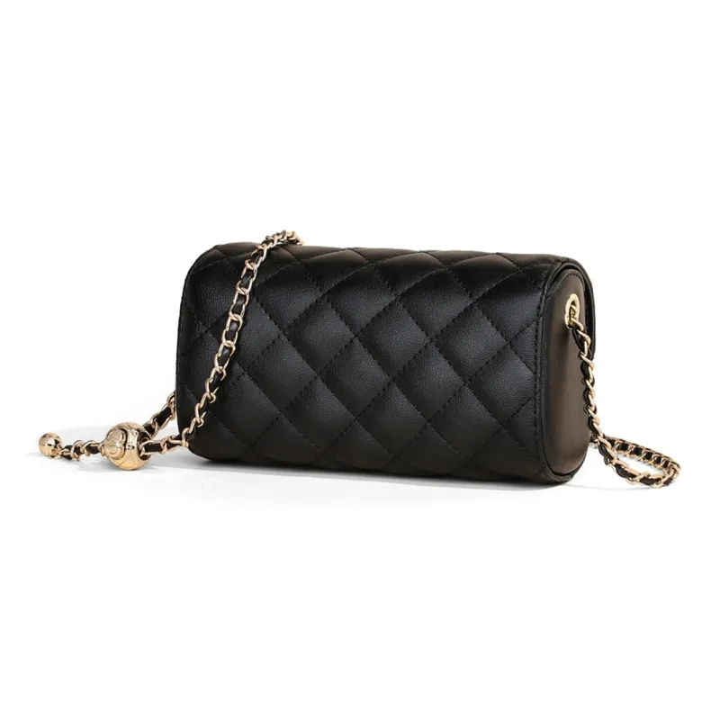 COMELY Synthetic Leather Patchwork With Cow Leather Chain Bag Shoulder Bag Crossbody Bag Regular Women's Black-3
