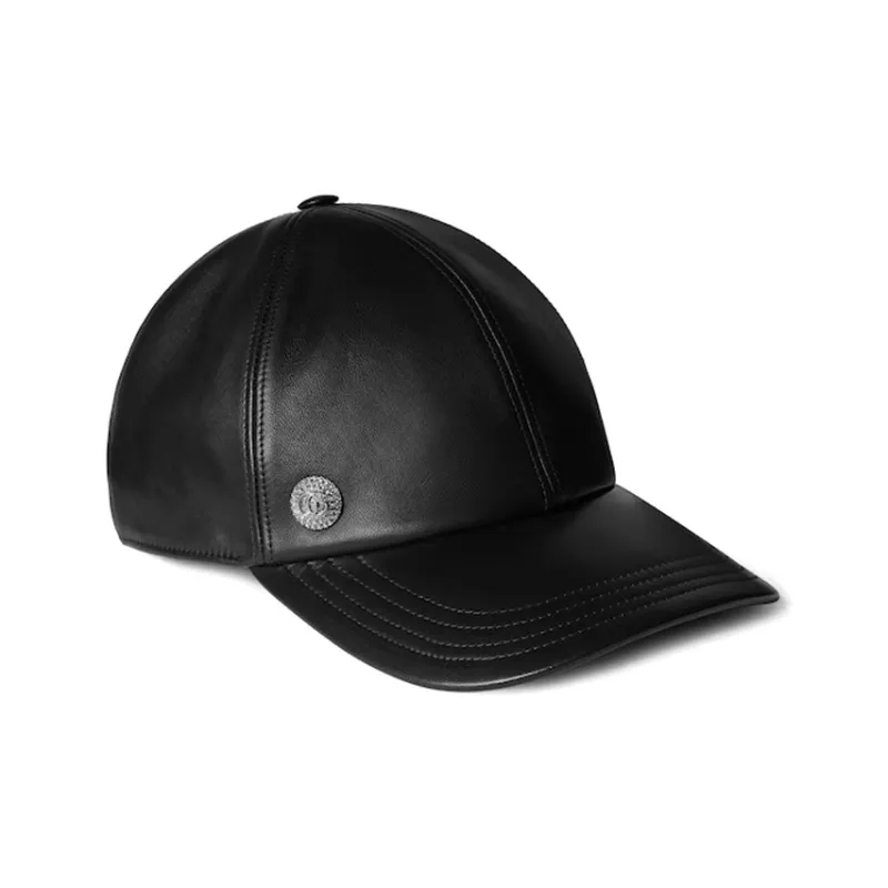 GUCCI Leather Cotton Baseball Caps Women's Black-1