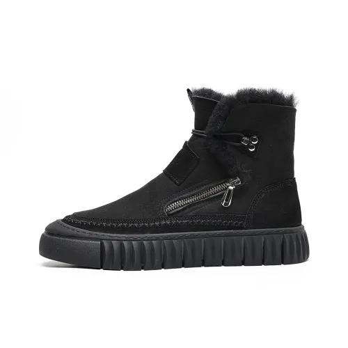 TRUMPPIPE Warm Slip-Resistant Short Mid-Calf Snow Boots Men's Black