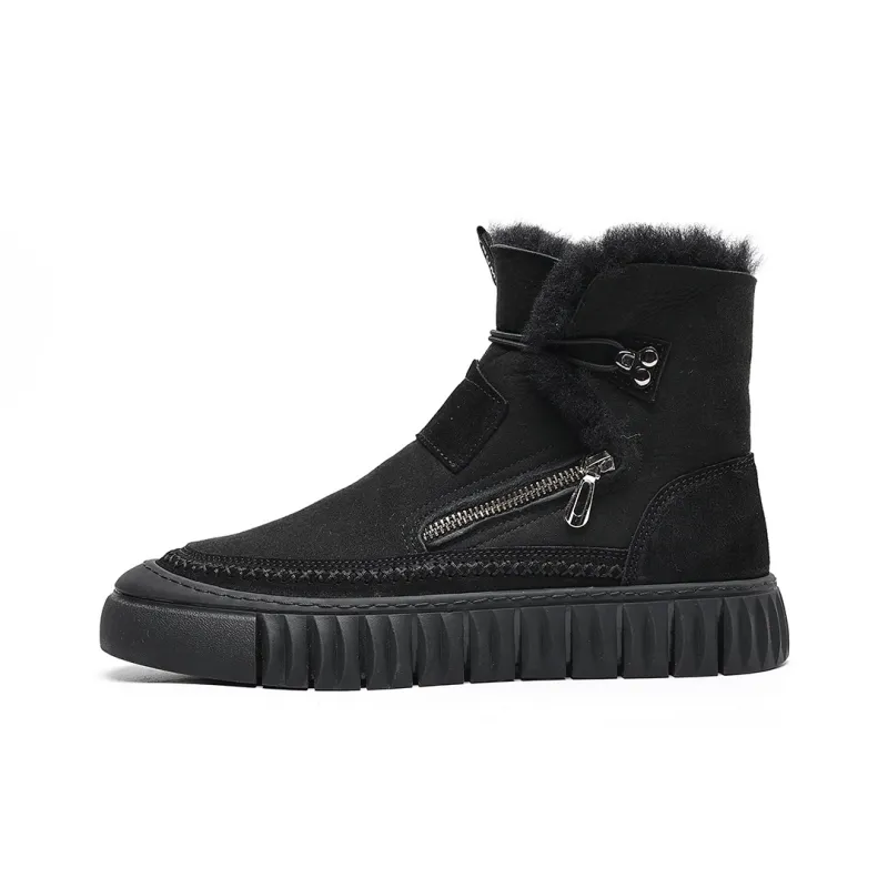 TRUMPPIPE Warm Slip Resistant Short Mid Calf Snow Boots Men's Black-0