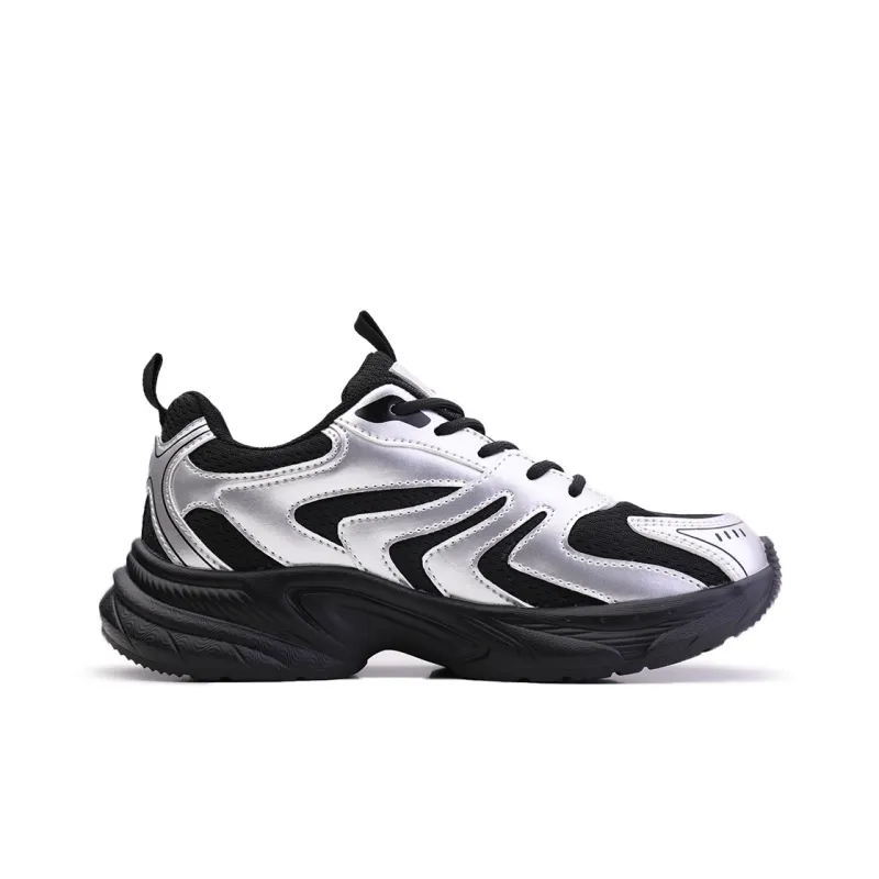 Warrior Anti Slip And Wear Resistant Height Increasing Low Top Chunky Sneakers Women's Silver Black-1