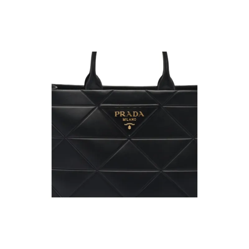 PRADA Leather Tote Bag Shopping Bag Handbag Large Size Women's Black-3