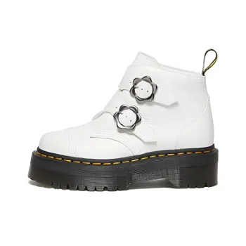 Dr.Martens Devon Flower Buckle Leather Platform Boots 'White Black' Women's