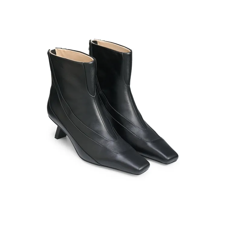 Lost In Echo Fashion Black Cat Heel Height Pointy Square Toe Ankle Boots-1