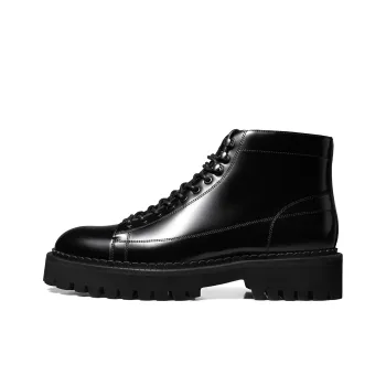 THOM WILLS British Style Shiny Casual Boots Short Martin Boot Men's Black