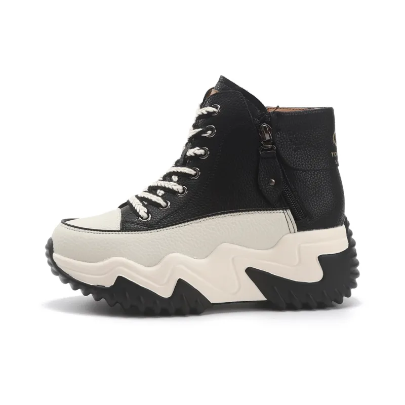 TOM TAILOR Black White Chifeng High Top Boots Thermal Abrasion Resistant Height Increasing Short Snow Boots Women's-6