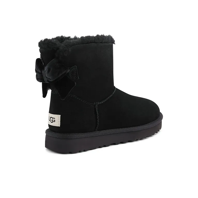 UGG Mini Bailey Bow Velvet Ribbon 2.0 Fleece Lined Black Women's-3