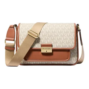 MICHAEL KORS Bradshaw Coated Canvas Messenger Bag, Shoulder Bag, Crossbody Bag Medium Size Women's Vanilla