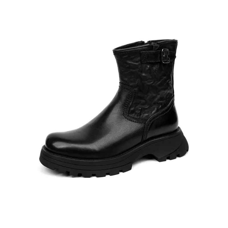 PALMPOLO Leather Lined Ankle Boots Platform Height Increasing 5cm Men's-5